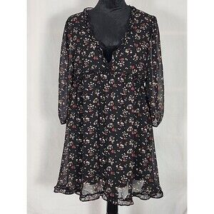 NWT - Hesperus Mini Dress Floral Ruffle V-Neck Sheer Lined Womens Size XL Boho